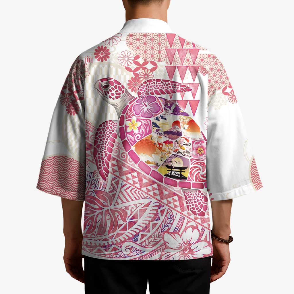 Hawaiian and Japanese Culture Together Kimono Tropical Honu with Japanese Elements Pink Color
