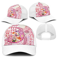 Hawaiian and Japanese Culture Together Mesh Trucker Cap Tropical Honu with Japanese Elements Pink Color