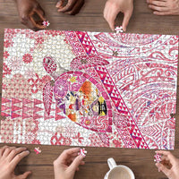 Hawaiian and Japanese Culture Together Puzzle Tropical Honu with Japanese Elements Pink Color