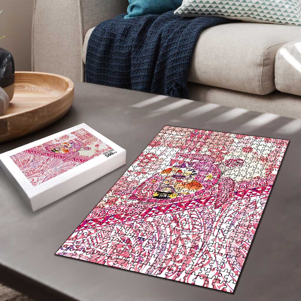 Hawaiian and Japanese Culture Together Puzzle Tropical Honu with Japanese Elements Pink Color