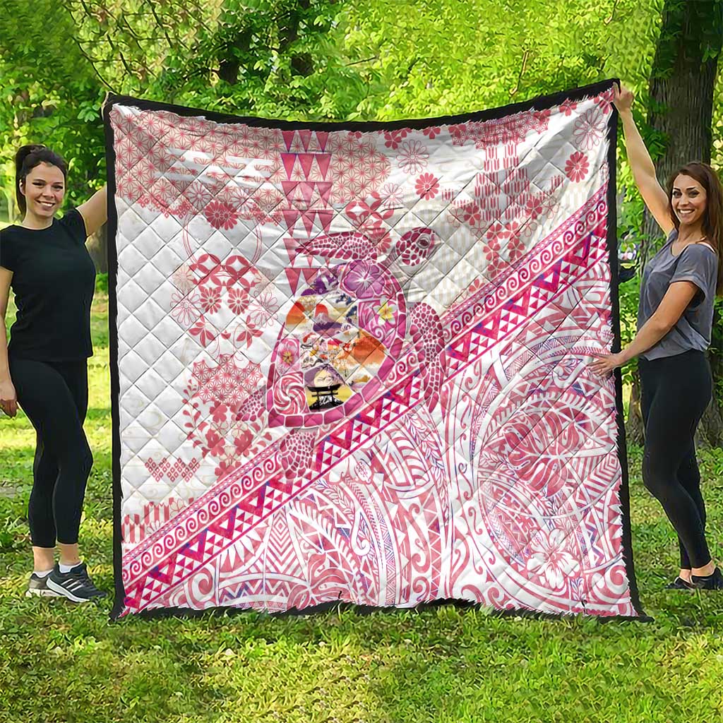 Hawaiian and Japanese Culture Together Quilt Tropical Honu with Japanese Elements Pink Color LT03 - Polynesian Pride