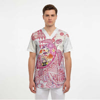 Hawaiian and Japanese Culture Together Scrub Top Tropical Honu with Japanese Elements Pink Color