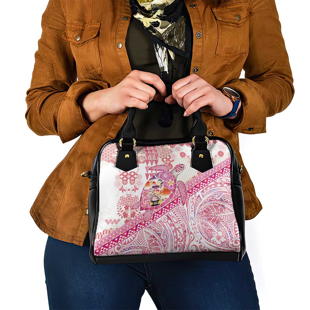 Hawaiian and Japanese Culture Together Shoulder Handbag Tropical Honu with Japanese Elements Pink Color LT03 - Polynesian Pride