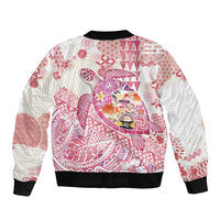 Hawaiian and Japanese Culture Together Sleeve Zip Bomber Jacket Tropical Honu with Japanese Elements Pink Color LT03 - Polynesian Pride