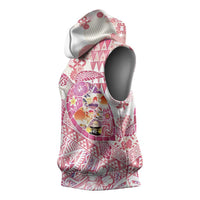 Hawaiian and Japanese Culture Together Sleeveless Hoodie Tropical Honu with Japanese Elements Pink Color