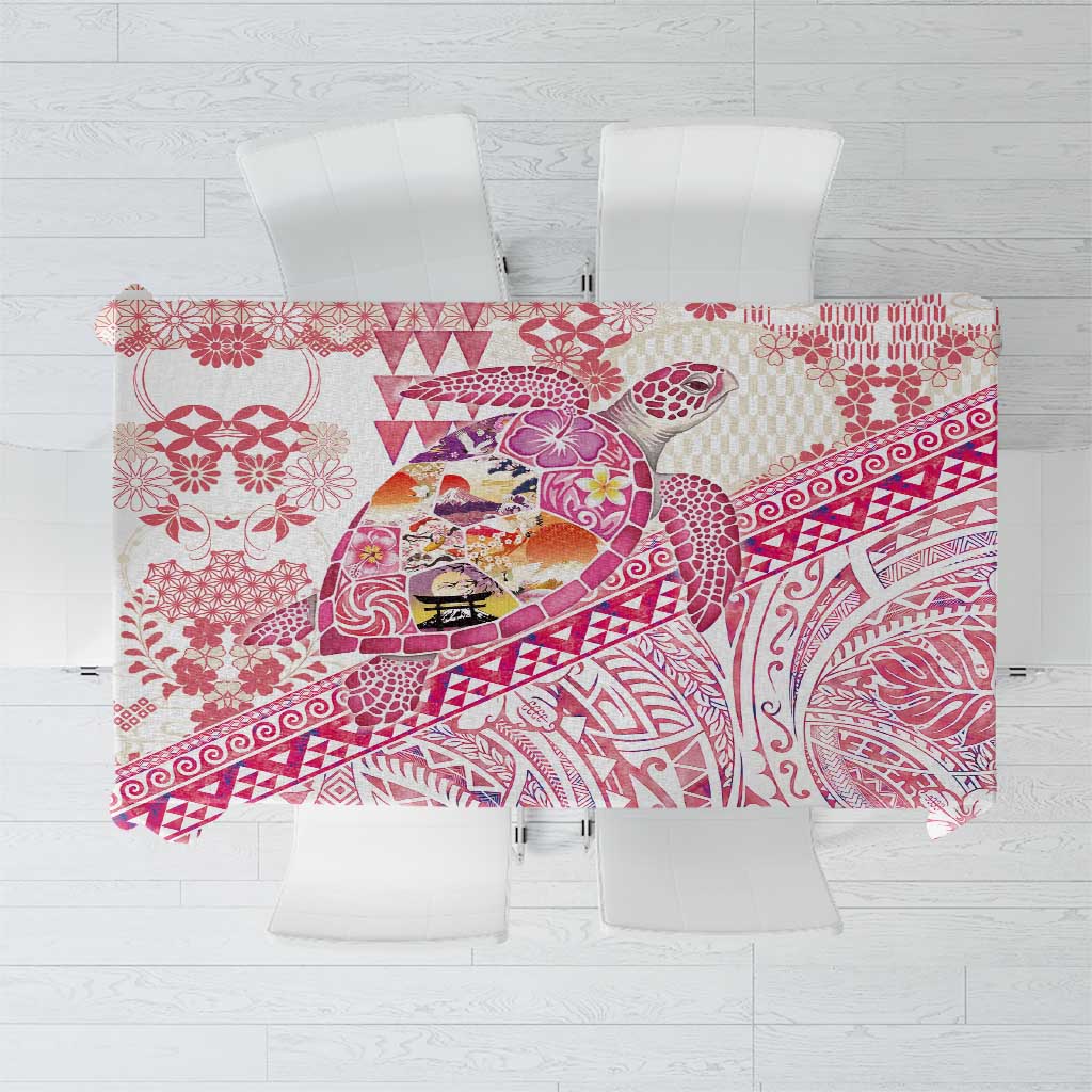 Hawaiian and Japanese Culture Together Tablecloth Tropical Honu with Japanese Elements Pink Color
