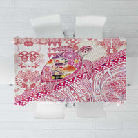 Hawaiian and Japanese Culture Together Tablecloth Tropical Honu with Japanese Elements Pink Color