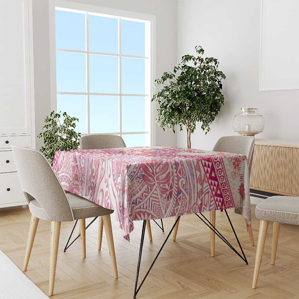 Hawaiian and Japanese Culture Together Tablecloth Tropical Honu with Japanese Elements Pink Color