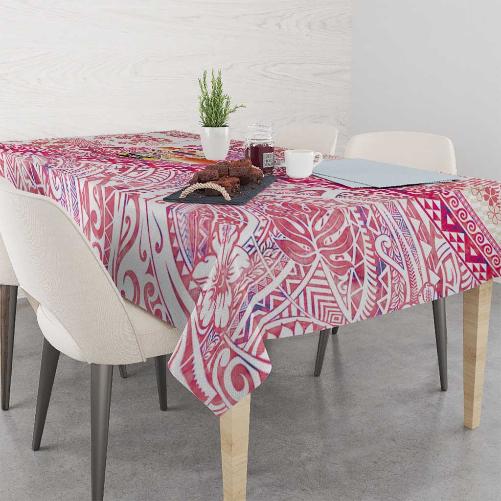 Hawaiian and Japanese Culture Together Tablecloth Tropical Honu with Japanese Elements Pink Color