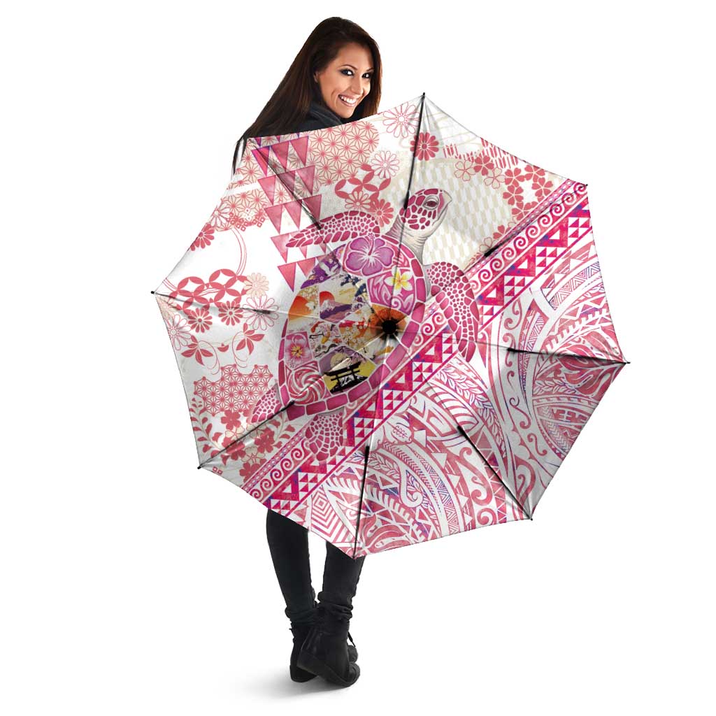 Hawaiian and Japanese Culture Together Umbrella Tropical Honu with Japanese Elements Pink Color LT03 - Polynesian Pride