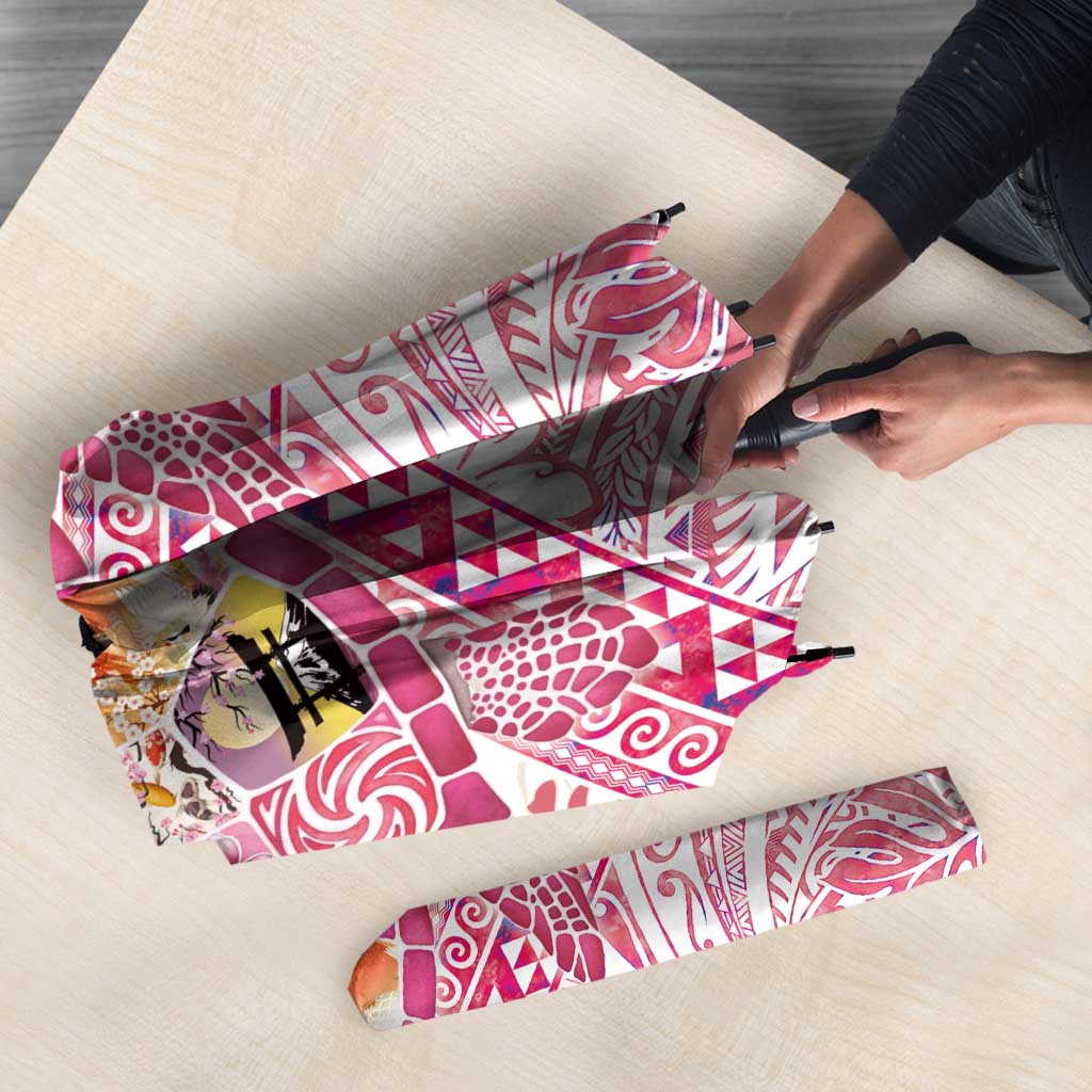 Hawaiian and Japanese Culture Together Umbrella Tropical Honu with Japanese Elements Pink Color LT03 - Polynesian Pride