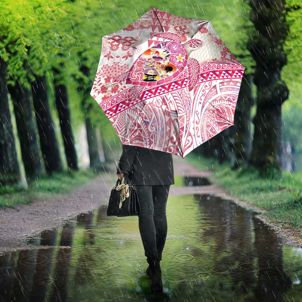 Hawaiian and Japanese Culture Together Umbrella Tropical Honu with Japanese Elements Pink Color LT03 - Polynesian Pride