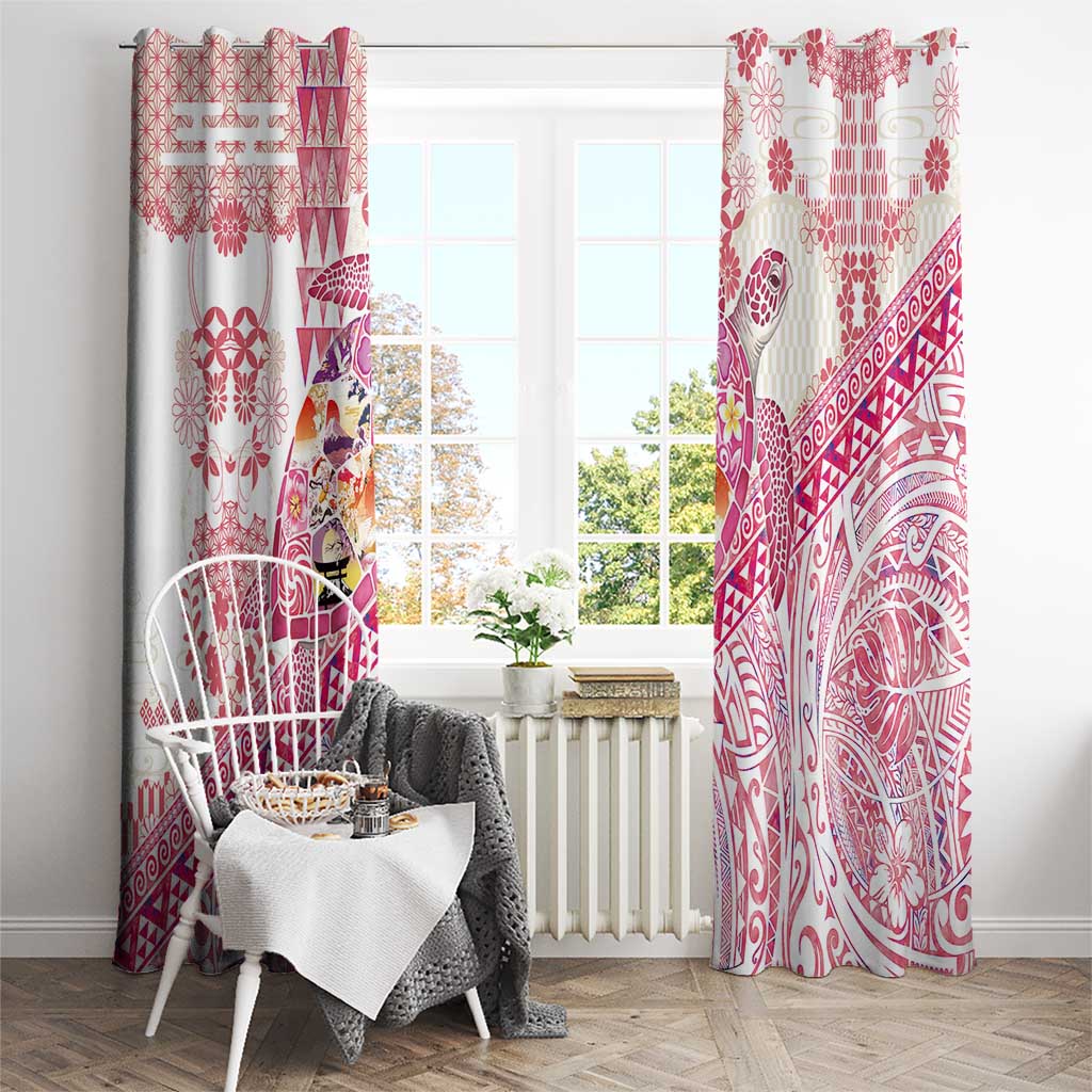Hawaiian and Japanese Culture Together Window Curtain Tropical Honu with Japanese Elements Pink Color LT03 - Polynesian Pride