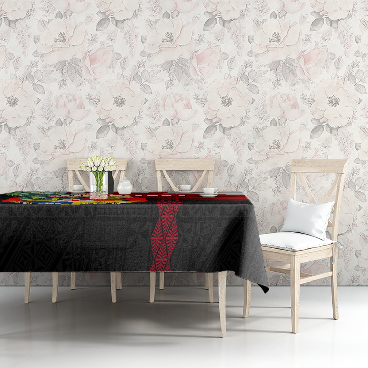 Personalised Tonga Emancipation Day Tablecloth Flag Map and Hibiscus Flower Ngatu Pattern