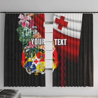 Personalised Tonga Emancipation Day Window Curtain Flag Map and Hibiscus Flower Ngatu Pattern LT03 With Hooks Black - Polynesian Pride