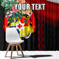 Personalised Tonga Emancipation Day Window Curtain Flag Map and Hibiscus Flower Ngatu Pattern LT03 - Polynesian Pride