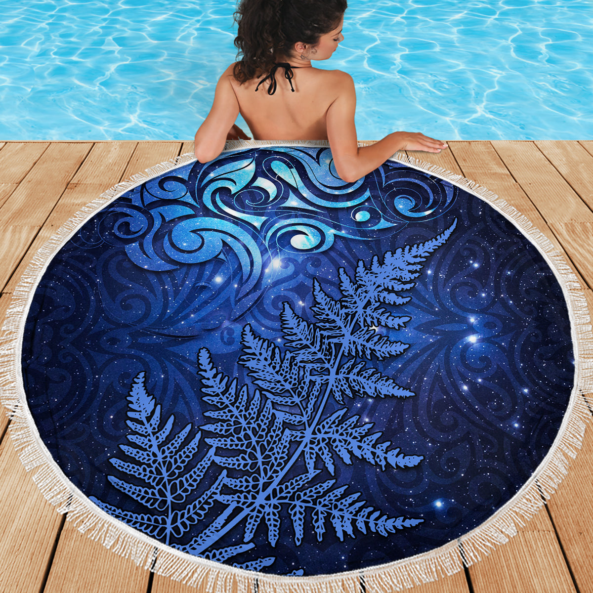 New Zealand Matariki Beach Blanket Maori Pattern and Silver Fern LT03 - Polynesian Pride