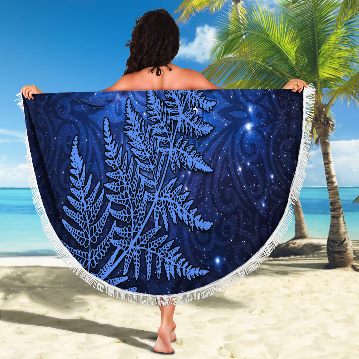 New Zealand Matariki Beach Blanket Maori Pattern and Silver Fern LT03 - Polynesian Pride