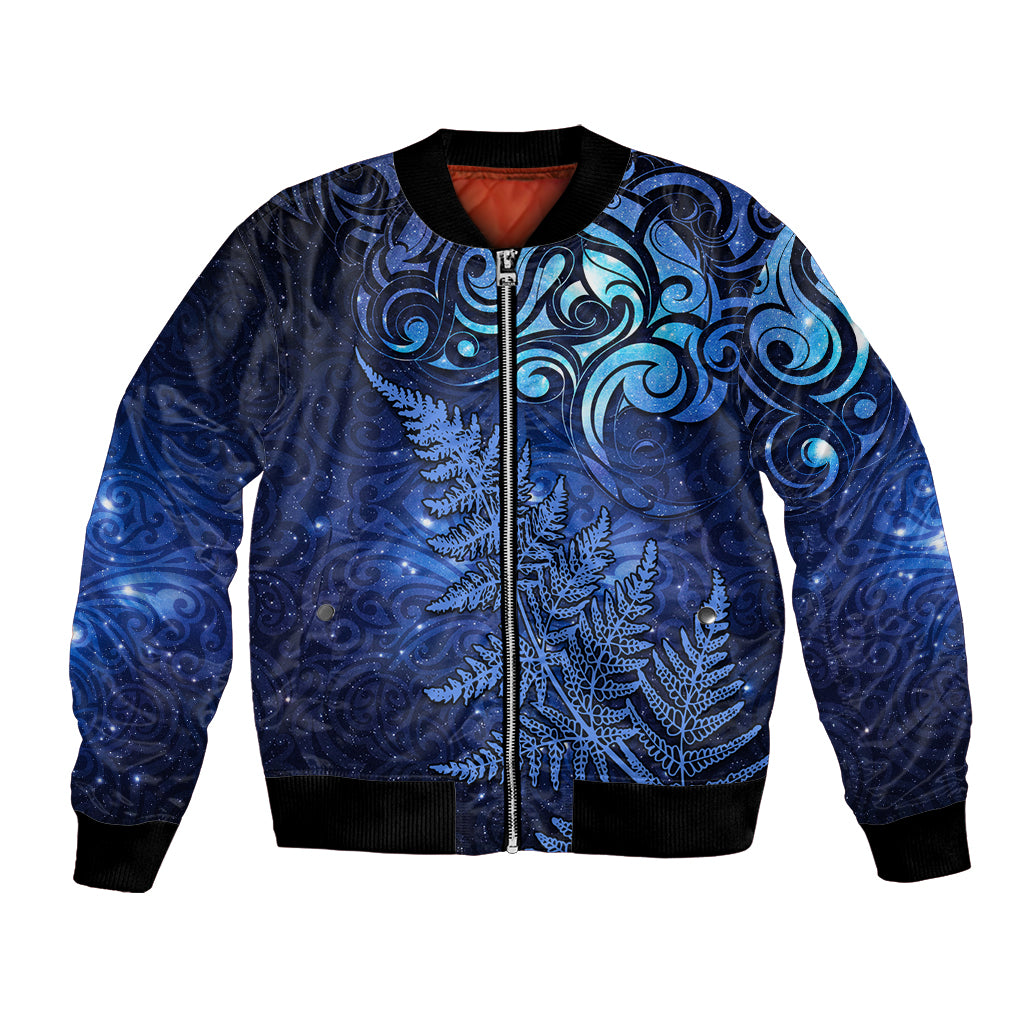New Zealand Matariki Bomber Jacket Maori Pattern and Silver Fern LT03 Unisex Blue - Polynesian Pride