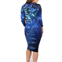New Zealand Matariki Family Matching Long Sleeve Bodycon Dress and Hawaiian Shirt Maori Pattern and Silver Fern LT03 - Polynesian Pride