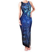New Zealand Matariki Family Matching Tank Maxi Dress and Hawaiian Shirt Maori Pattern and Silver Fern LT03 Mom's Dress Blue - Polynesian Pride