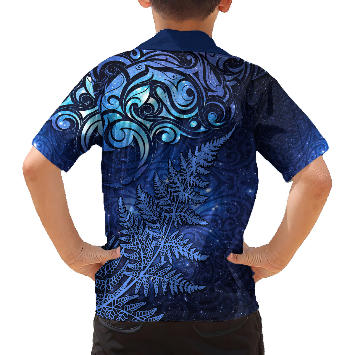 New Zealand Matariki Kid Hawaiian Shirt Maori Pattern and Silver Fern LT03 - Polynesian Pride