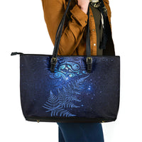 New Zealand Matariki Leather Tote Bag Maori Pattern and Silver Fern LT03 - Polynesian Pride