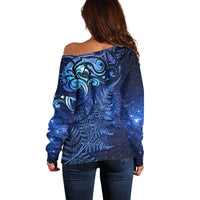 New Zealand Matariki Off Shoulder Sweater Maori Pattern and Silver Fern LT03 - Polynesian Pride