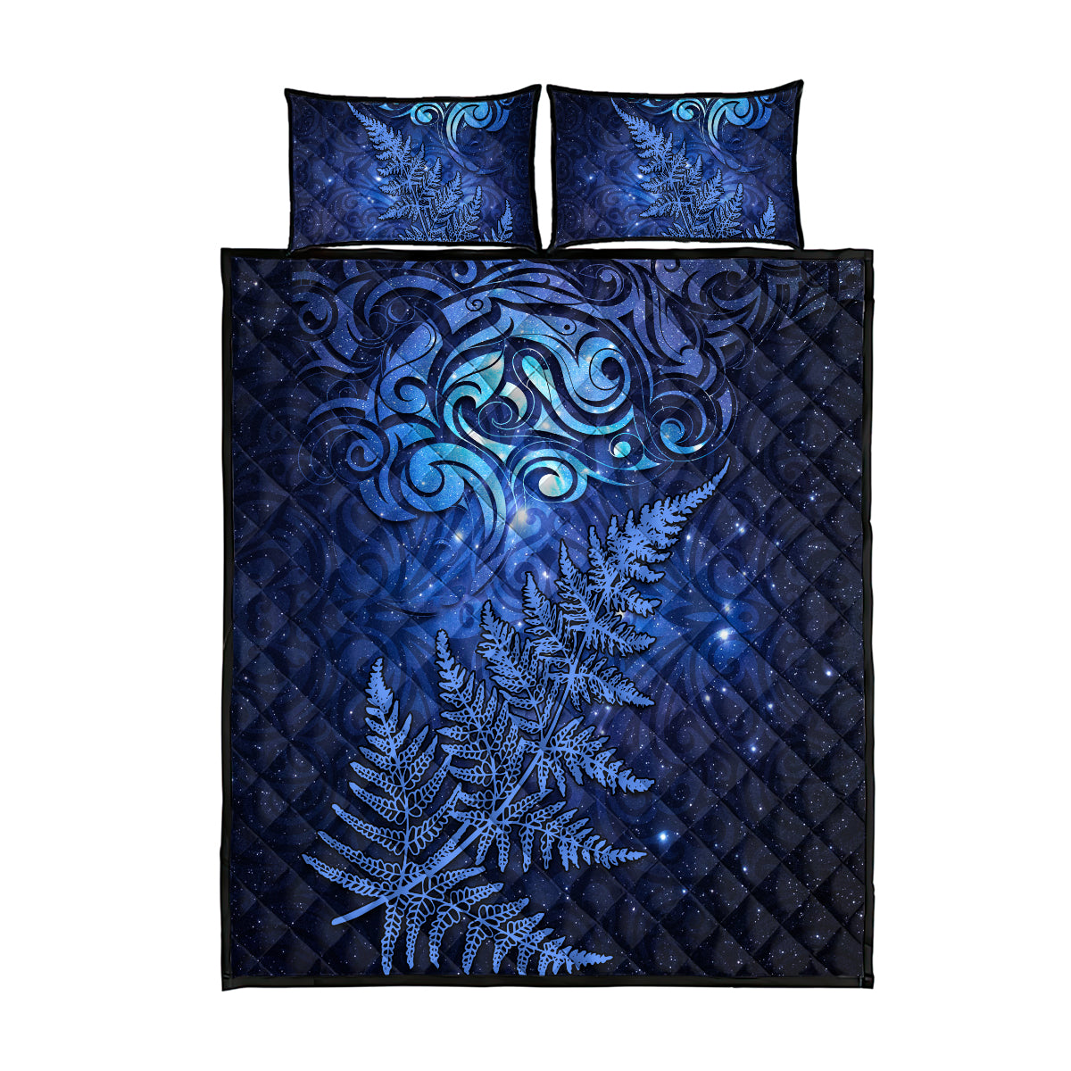 New Zealand Matariki Quilt Bed Set Maori Pattern and Silver Fern LT03 - Polynesian Pride