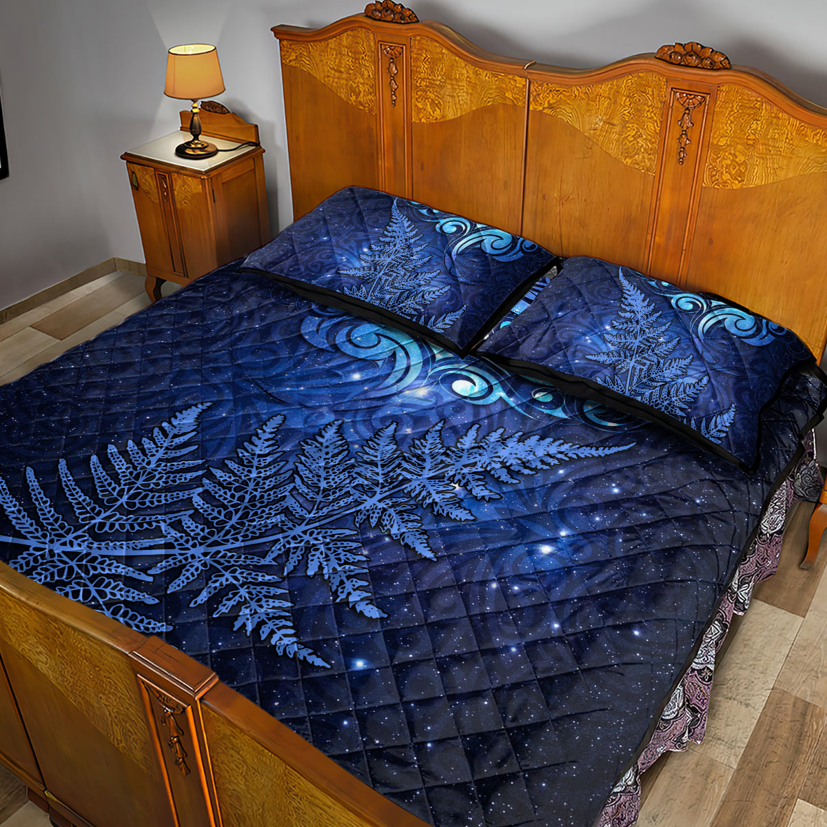 New Zealand Matariki Quilt Bed Set Maori Pattern and Silver Fern LT03 - Polynesian Pride