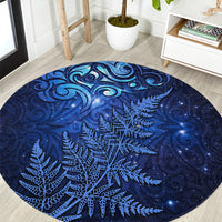 New Zealand Matariki Round Carpet Maori Pattern and Silver Fern LT03 Blue - Polynesian Pride