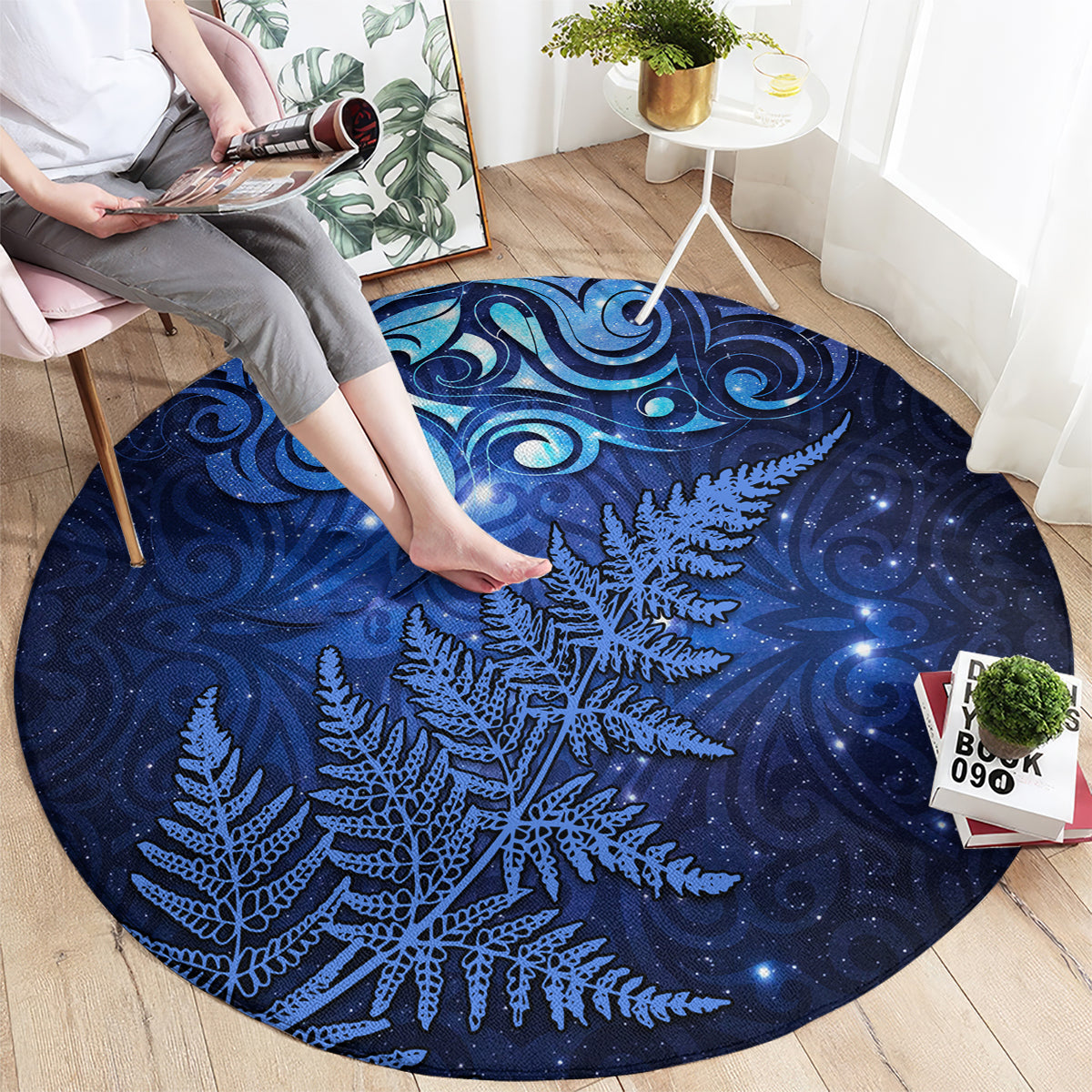 New Zealand Matariki Round Carpet Maori Pattern and Silver Fern LT03 - Polynesian Pride
