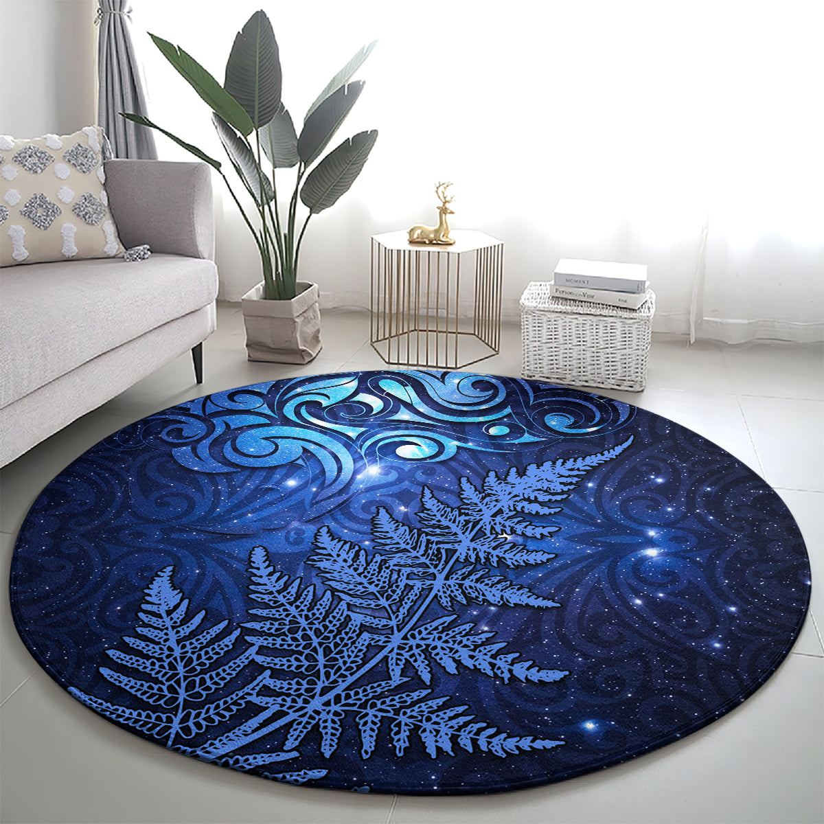 New Zealand Matariki Round Carpet Maori Pattern and Silver Fern LT03 - Polynesian Pride