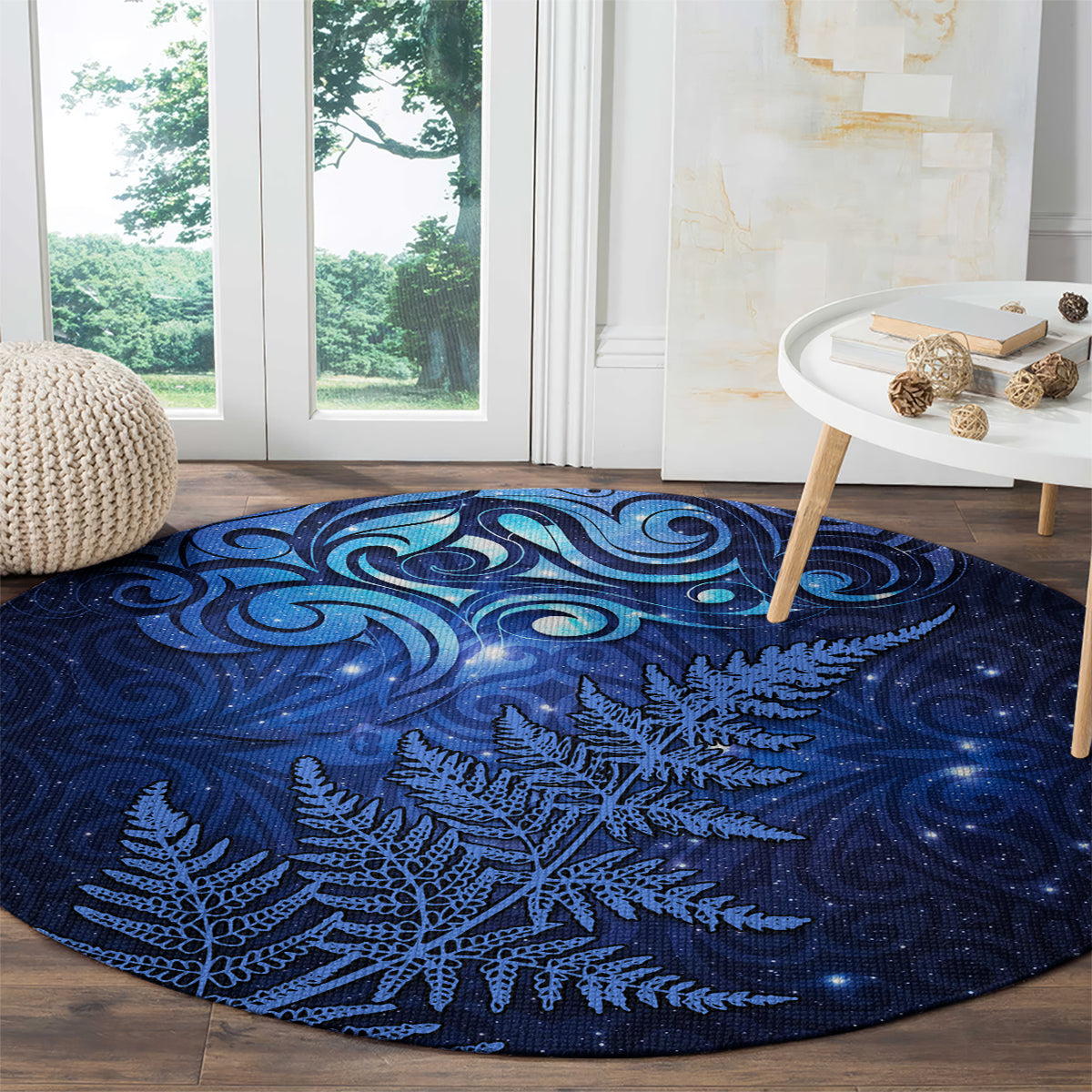 New Zealand Matariki Round Carpet Maori Pattern and Silver Fern LT03 - Polynesian Pride