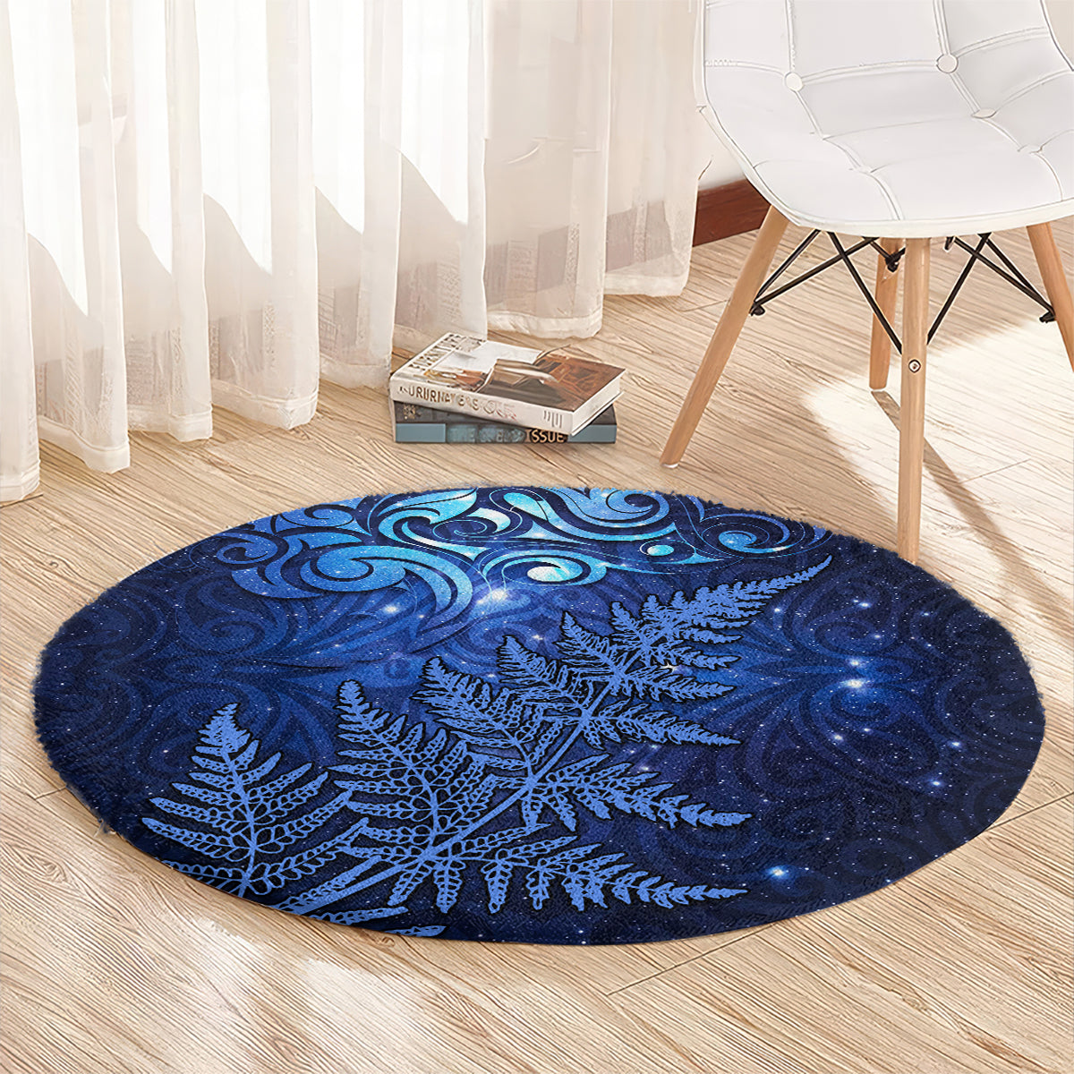 New Zealand Matariki Round Carpet Maori Pattern and Silver Fern LT03 - Polynesian Pride