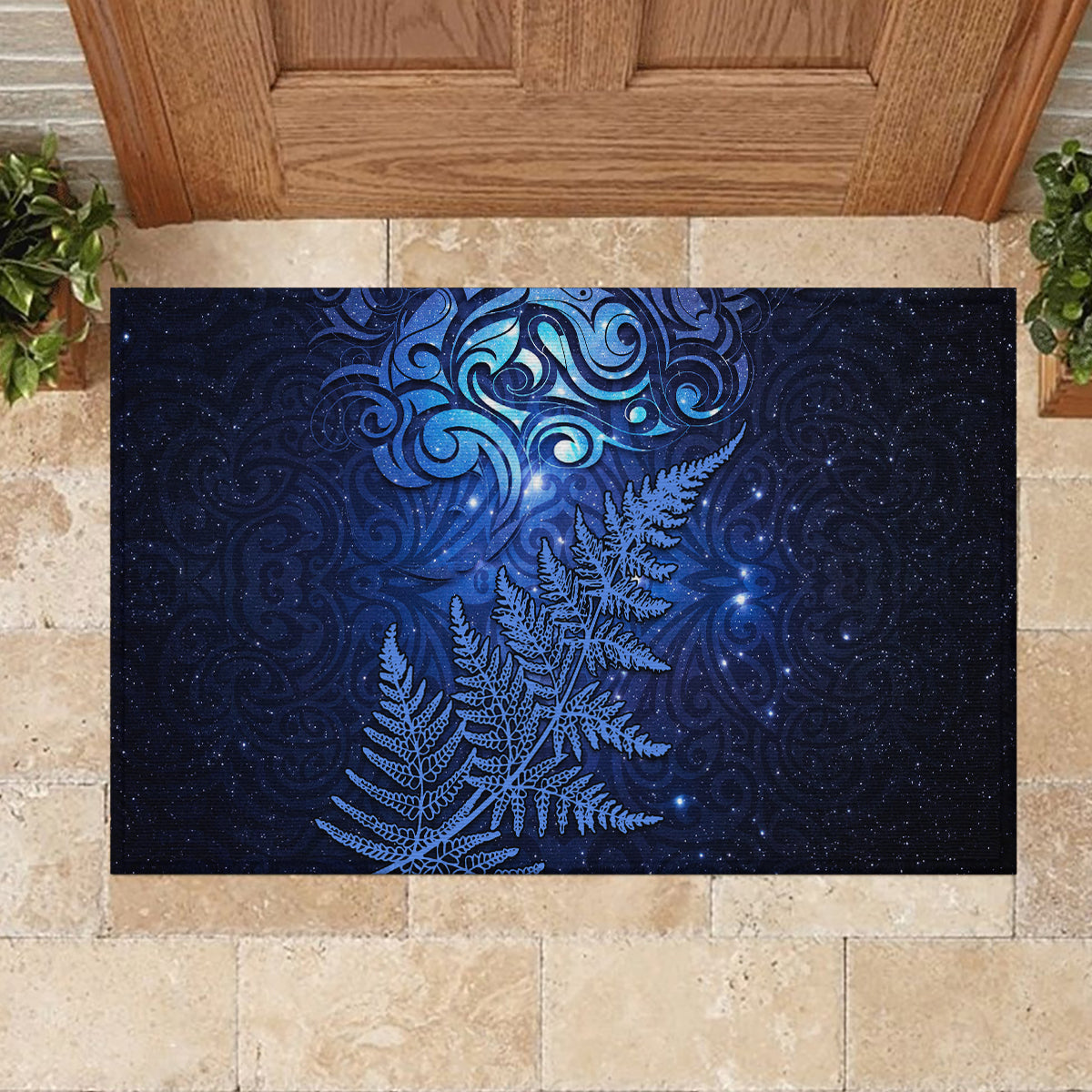 New Zealand Matariki Rubber Doormat Maori Pattern and Silver Fern LT03 - Polynesian Pride