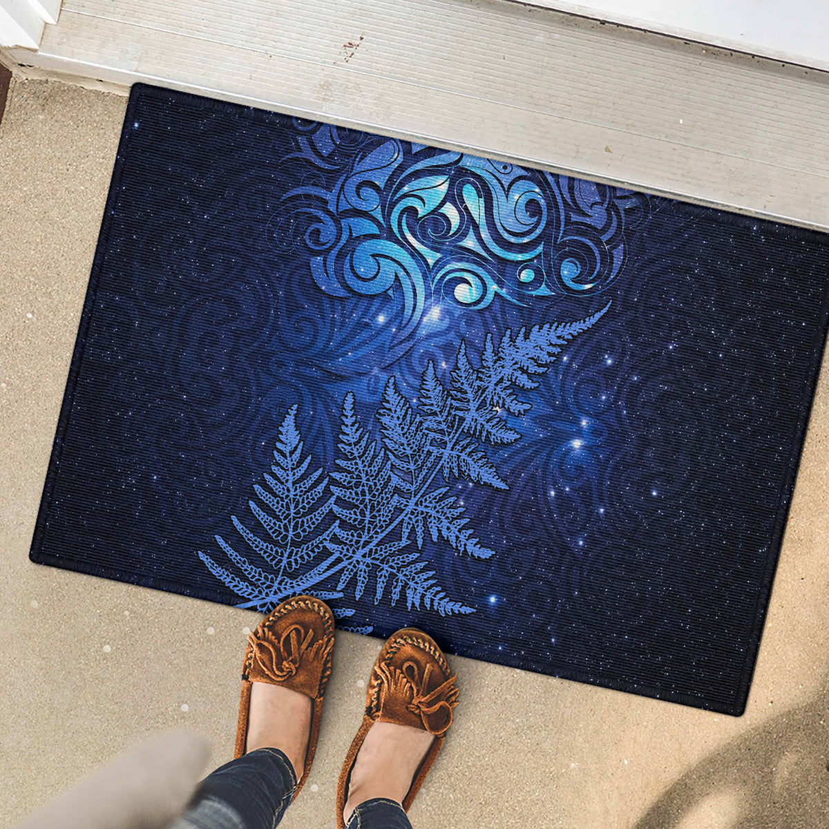 New Zealand Matariki Rubber Doormat Maori Pattern and Silver Fern LT03 - Polynesian Pride