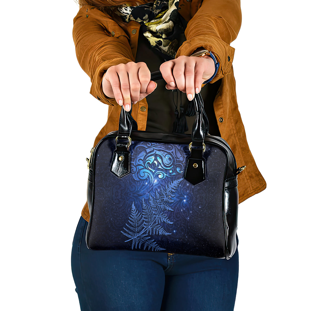 New Zealand Matariki Shoulder Handbag Maori Pattern and Silver Fern LT03 One Size Blue - Polynesian Pride