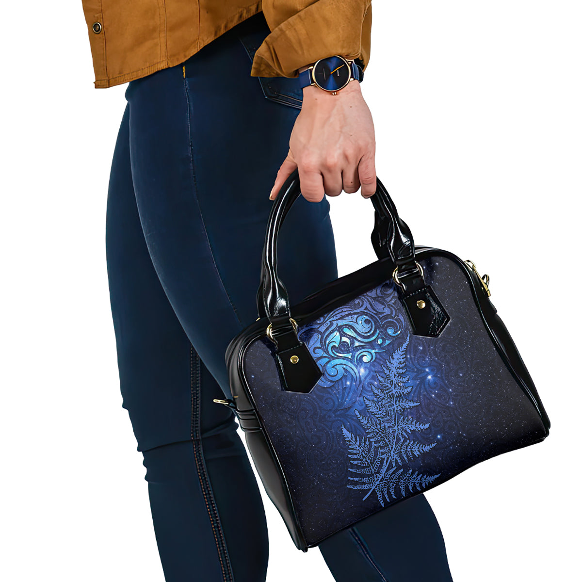 New Zealand Matariki Shoulder Handbag Maori Pattern and Silver Fern LT03 - Polynesian Pride