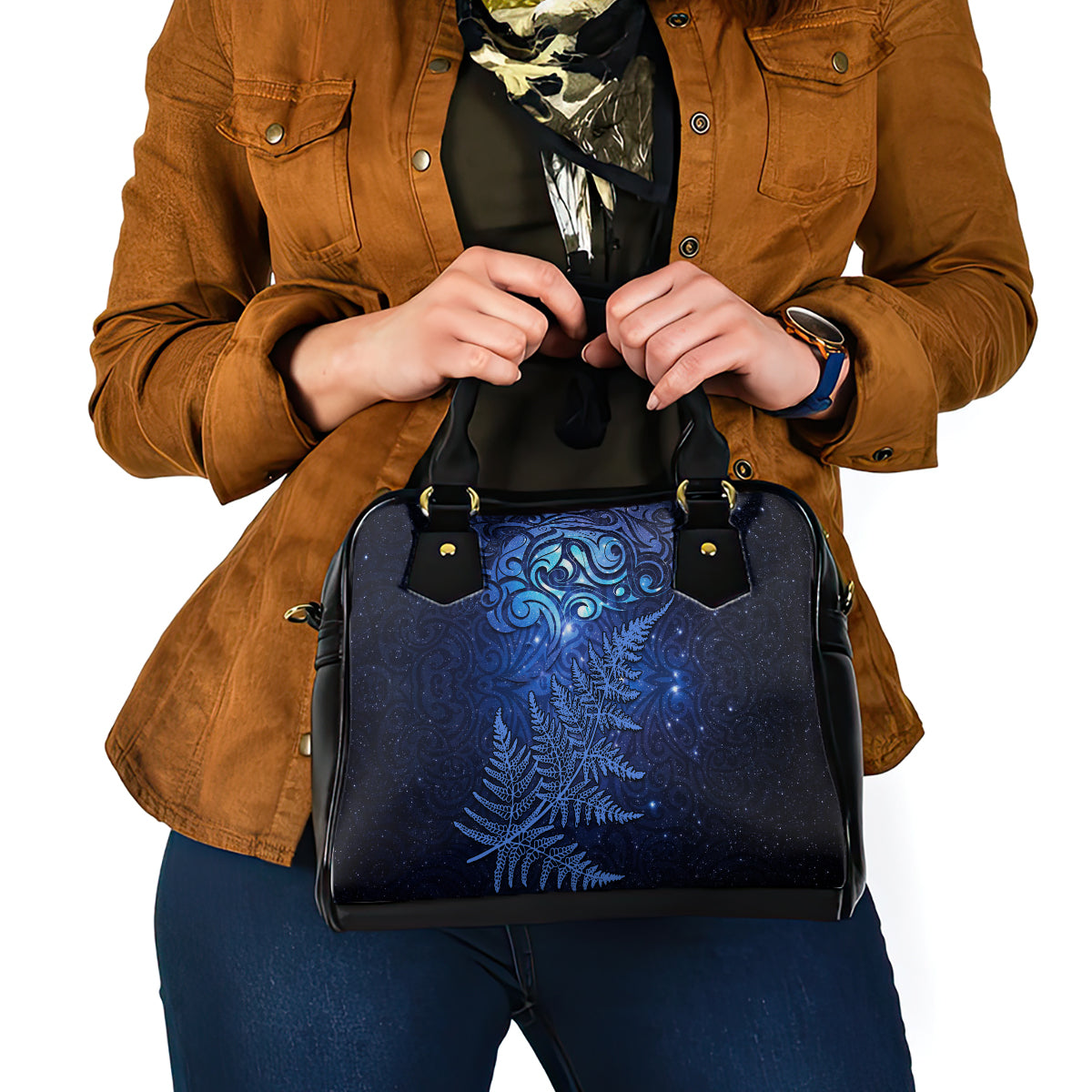 New Zealand Matariki Shoulder Handbag Maori Pattern and Silver Fern LT03 - Polynesian Pride