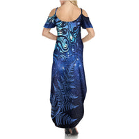New Zealand Matariki Summer Maxi Dress Maori Pattern and Silver Fern LT03 - Polynesian Pride