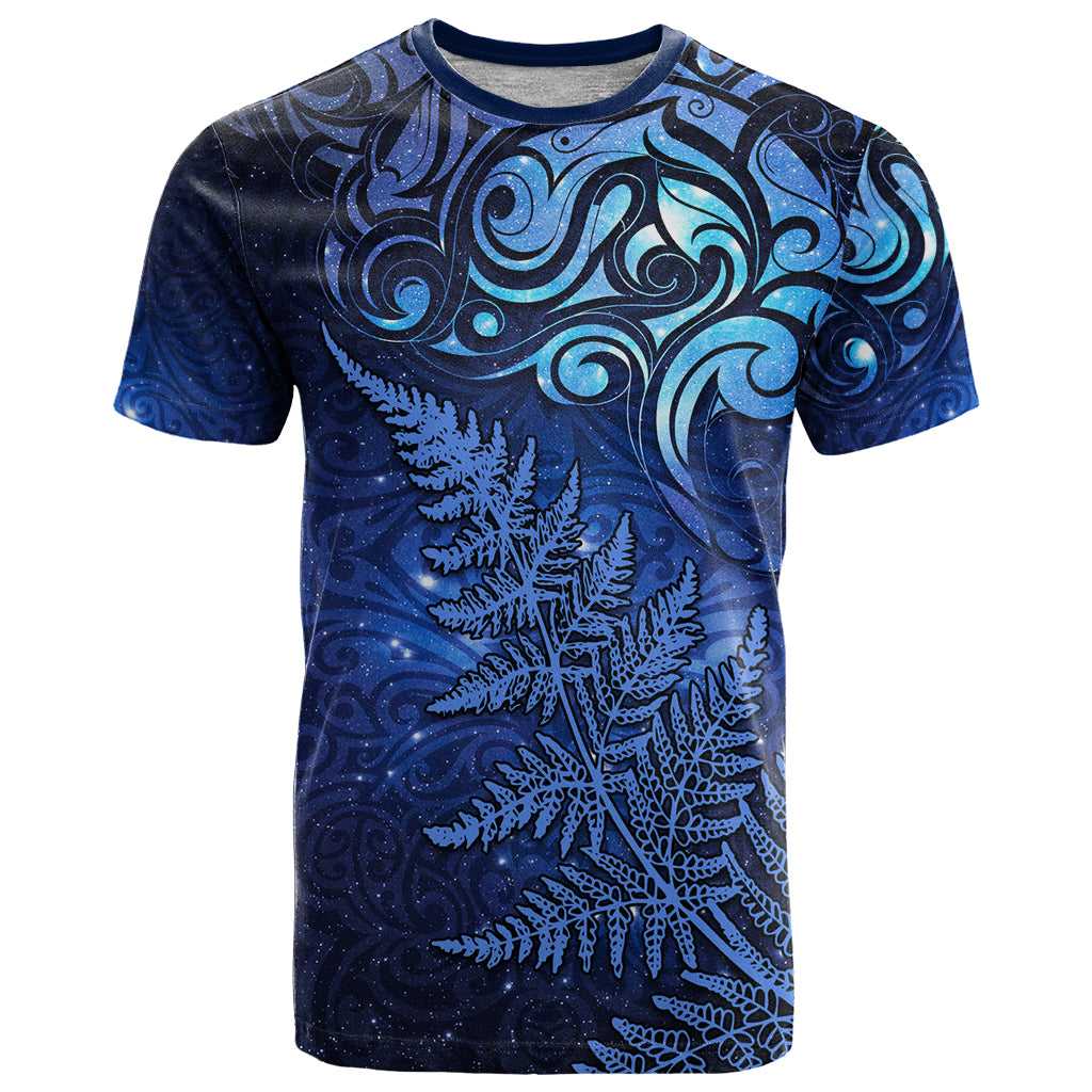 New Zealand Matariki T Shirt Maori Pattern and Silver Fern LT03 Blue - Polynesian Pride