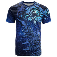 New Zealand Matariki T Shirt Maori Pattern and Silver Fern LT03 Blue - Polynesian Pride
