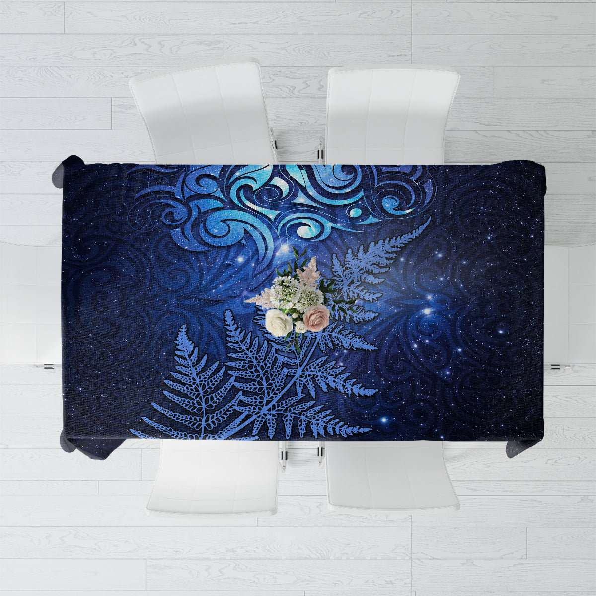 New Zealand Matariki Tablecloth Maori Pattern and Silver Fern LT03 Blue - Polynesian Pride