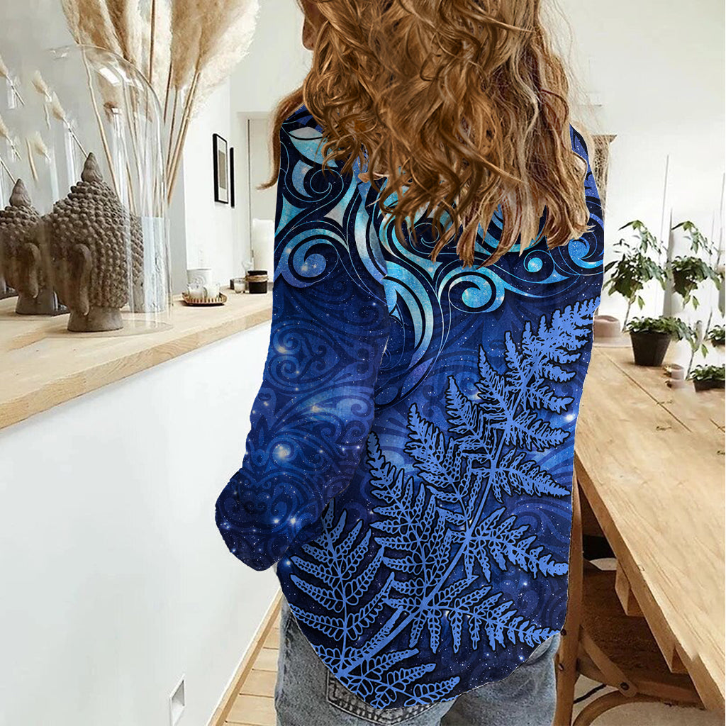 New Zealand Matariki Women Casual Shirt Maori Pattern and Silver Fern LT03 - Polynesian Pride