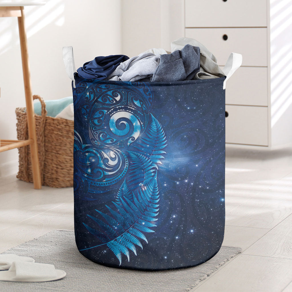 Aotearoa New Zealand New Year Laundry Basket Tribal Koru Tattoo Blue Galaxy Maori Silver Fern LT03 Blue - Polynesian Pride