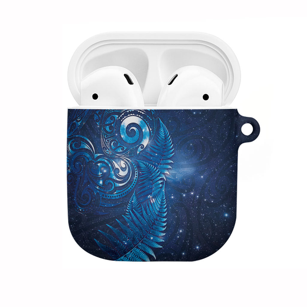 Aotearoa New Zealand New Year AirPods Case Tribal Koru Tattoo Blue Galaxy Maori Silver Fern