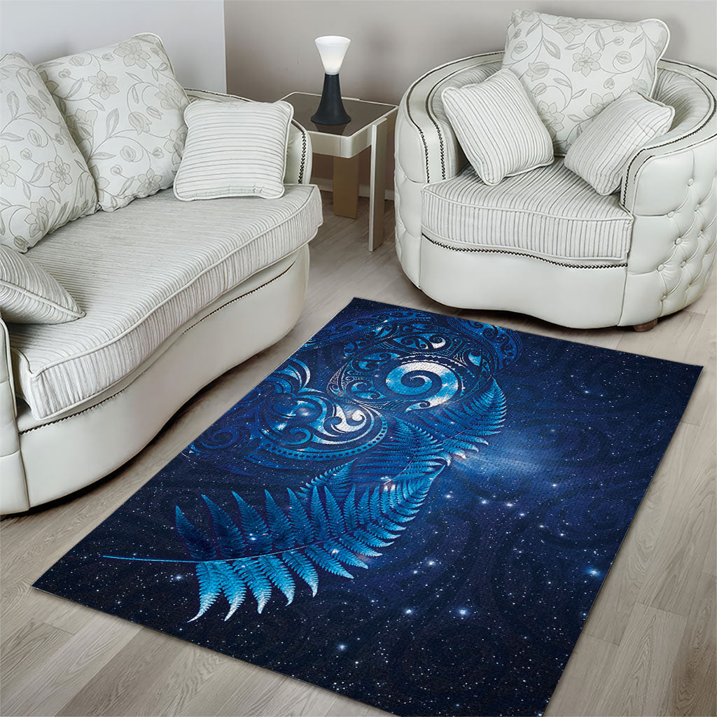 Aotearoa New Zealand New Year Area Rug Tribal Koru Tattoo Blue Galaxy Maori Silver Fern