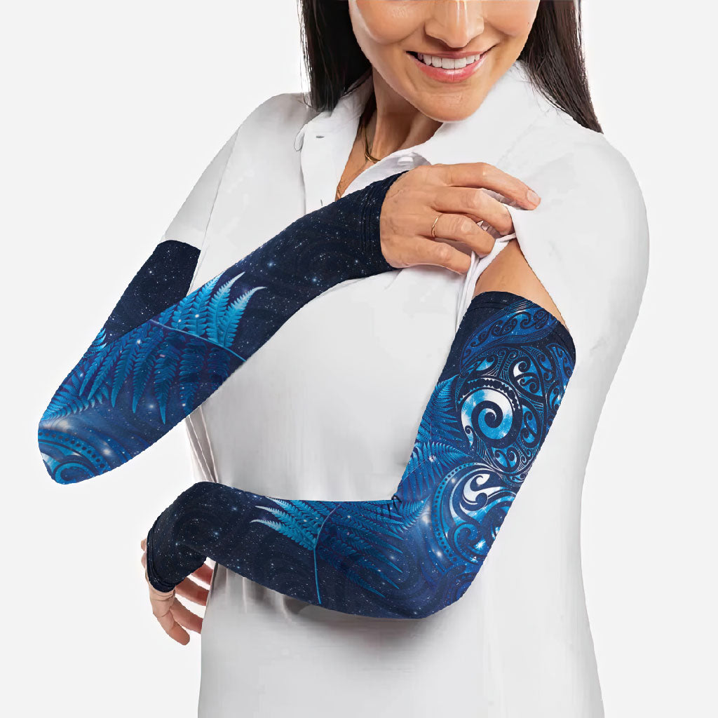 Aotearoa New Zealand New Year Arm Sleeves Tribal Koru Tattoo Blue Galaxy Maori Silver Fern