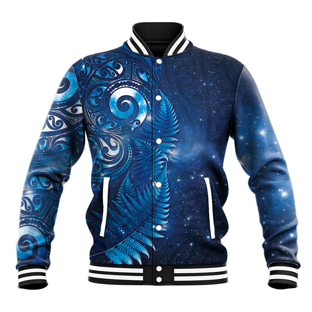 Aotearoa New Zealand New Year Baseball Jacket Tribal Koru Tattoo Blue Galaxy Maori Silver Fern LT03 Unisex Blue - Polynesian Pride